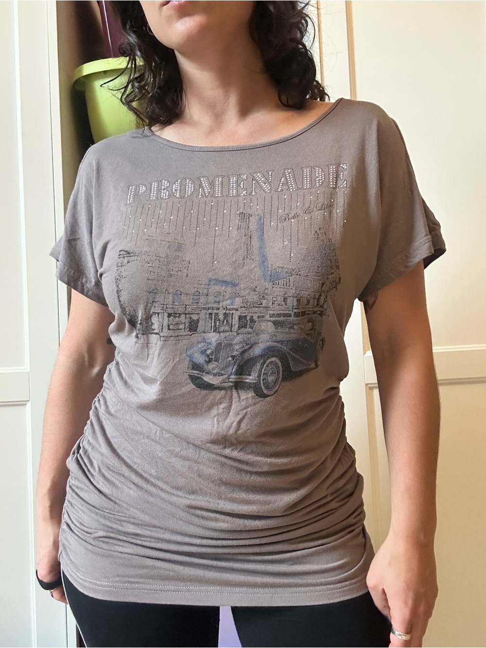 Promenade Graphic Ruched Women’s Tunic Top - Taupe